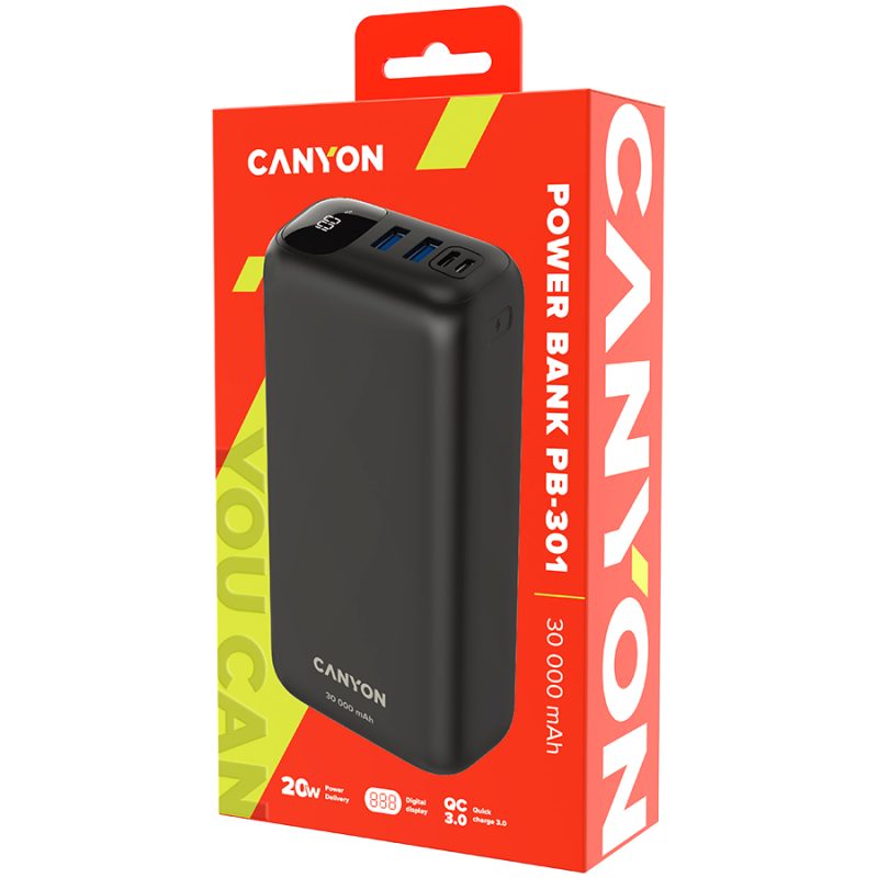 Power Bank CANYON 30000mAh crna